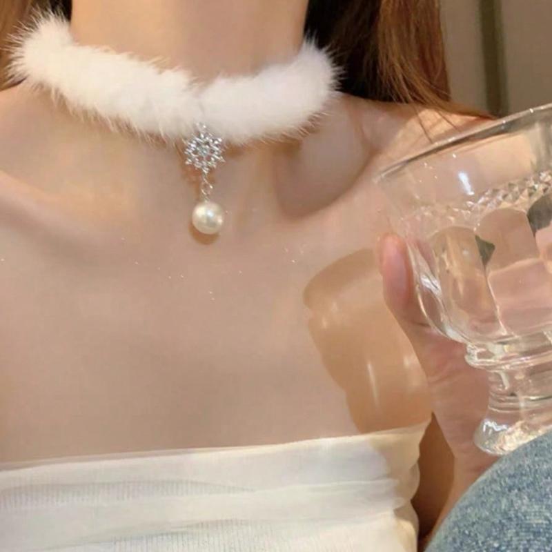 

1pc Fashionable Fluffy Snowflake Christmas Neck Collar, Suitable for Women for Any Occasion белый