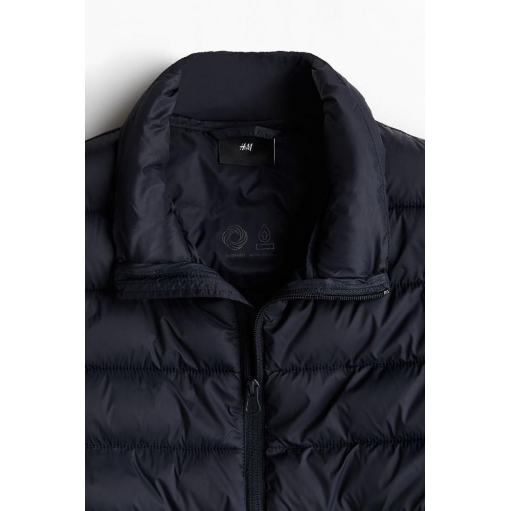 H M sliM Fit Water Repellent Puffer Gilet Navy Blue