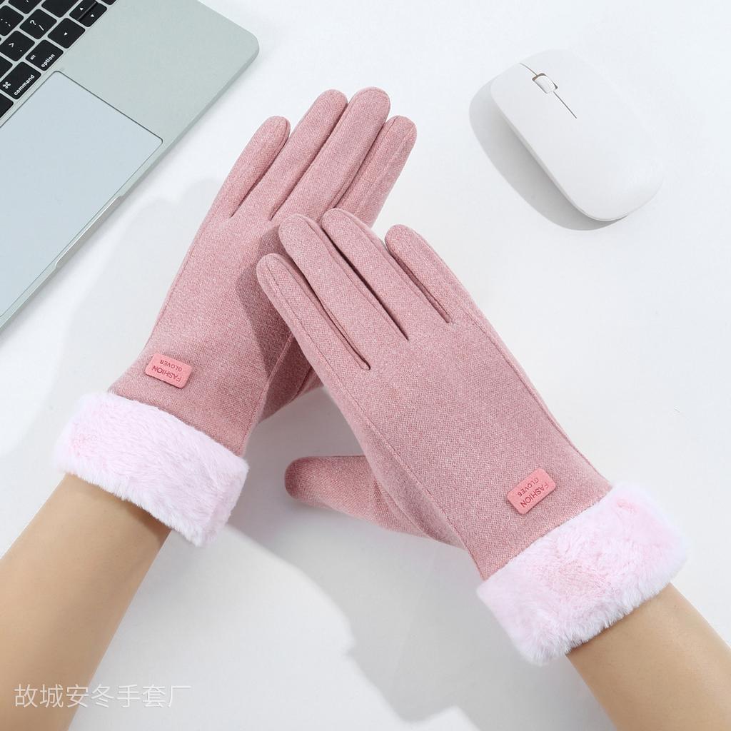 Autumn and winter warm gloves can touch screen gloves, piled and thickened anti-wind and cold students cute riding electric vehicle gloves
