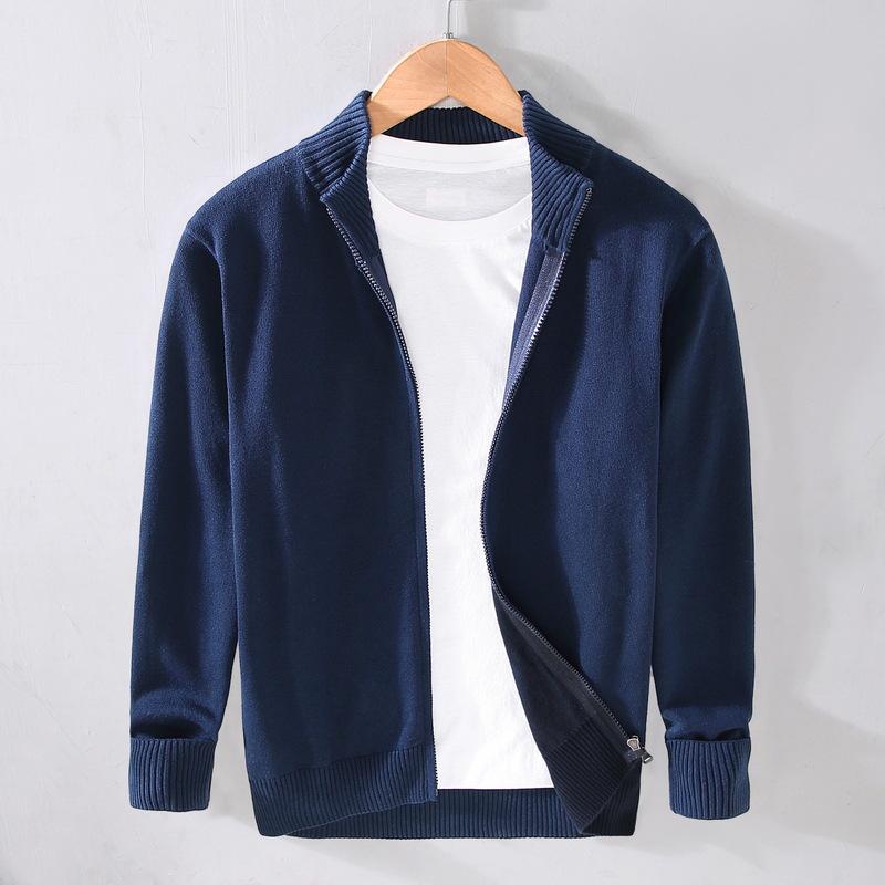 Men's Business Casual Slim Fit Zipper Cardigan Sweater - Solid Color Knitwear Top