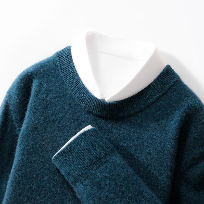 100 Cardigan Men's Round Neck Solid Color Base Sweater Business Casual Large Size Knitted Warm Base Sweater