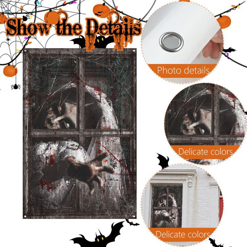 M-Modern-Halloween Window Decoration Horror Long Hair Woman Horror Window Background Halloween Window Poster Decoration
