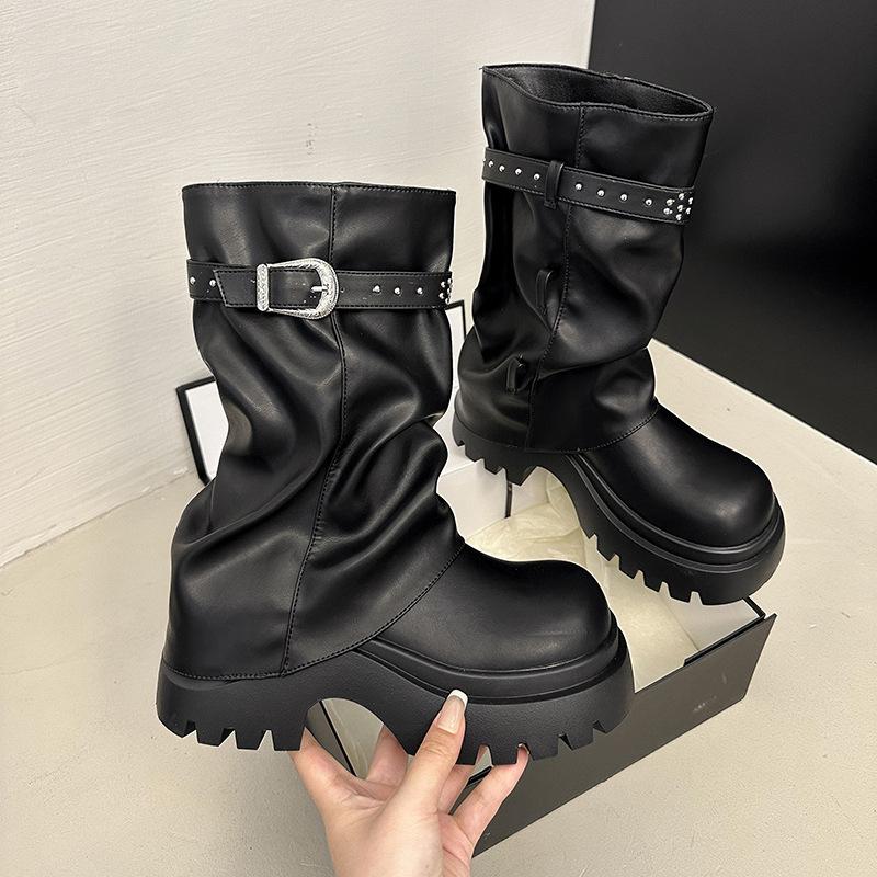 

Sweet and cool black Martin boots women s 2025 autumn new thick-soled heightening and thin boots retro versatile and thin short boots 35 чёрный