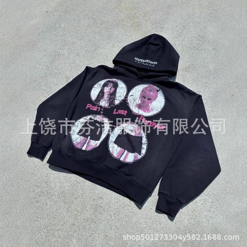 2025 new American European and American 3d digital printing street rock character casual hoodie sweater