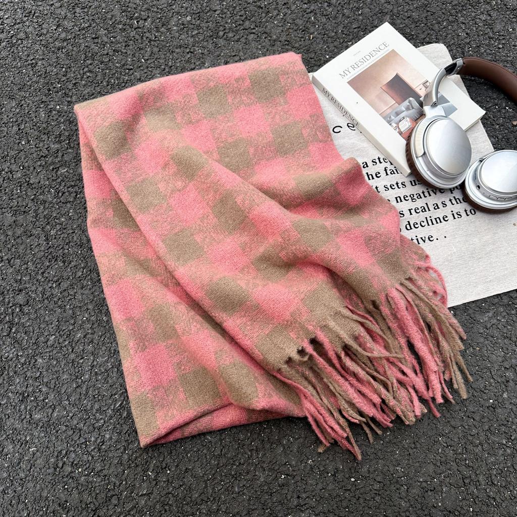 Autumn Winter Women Preppy Knit Scarf Lady Men Sweet Casual Plaid Tassel Scarve Wrap Shawl Femme Male Unisex Fashion Korean New