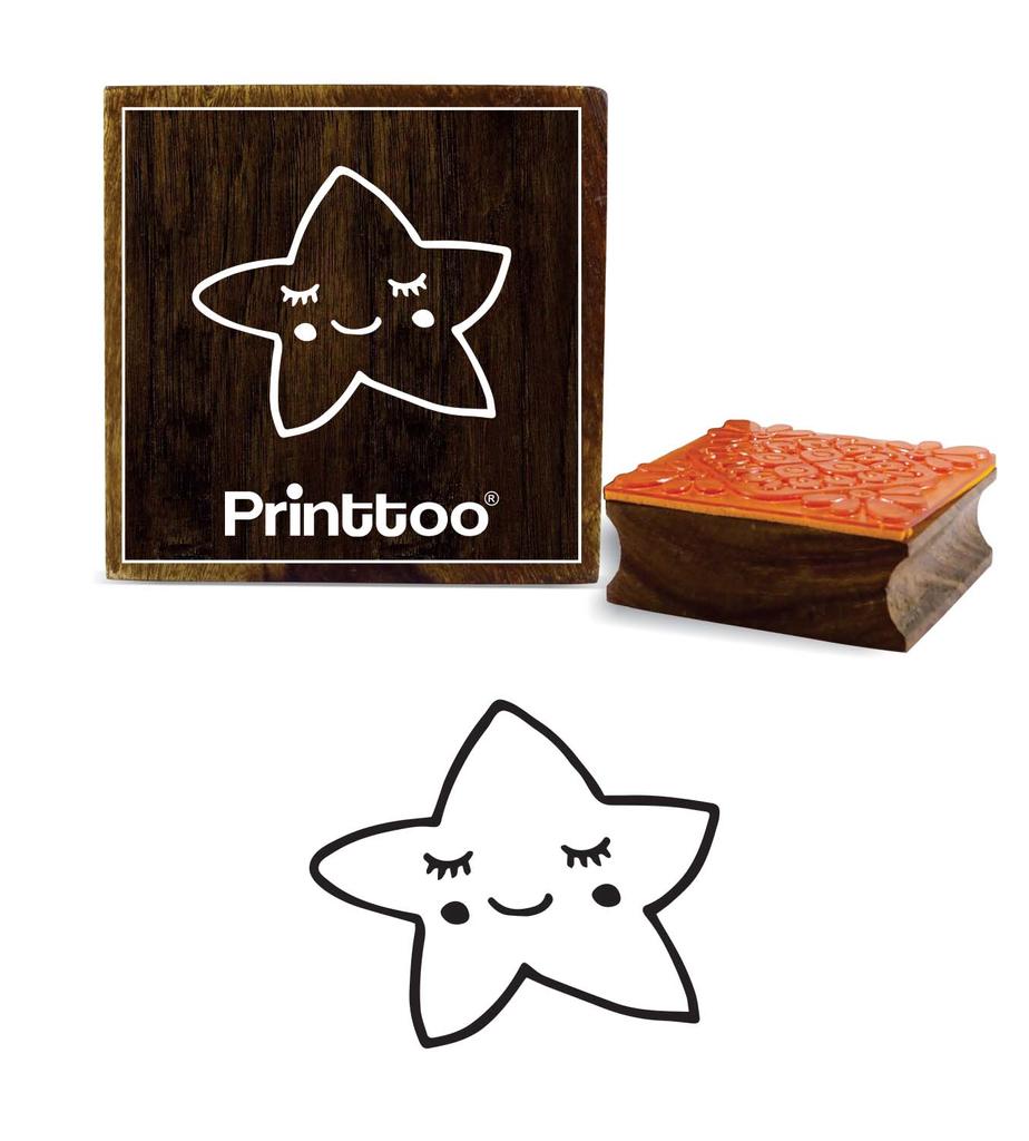Printtoo Sleeping Star Design Wooden Rubber Stamp Scrap-booking Square Block-2 x 2