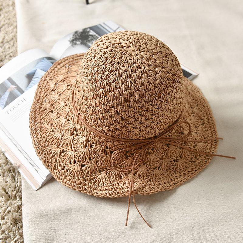 Versatile Style Hat Straw Woven Sweet Bow Colorful Fishermans Hatscaps