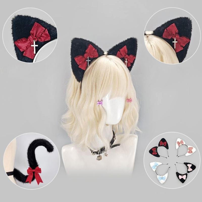 Themed Party Ear Headband with Soft Plush Texture, Ribbon Detail and Hanging Charm for Costume Styling and Photos