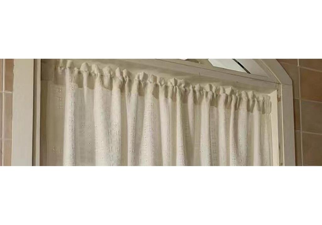 Sheer Plaid Bay Window Curtains, Chajiji Style, Tassel, Non-See-Through, No-Punch Magic Sticker, Ideal for Balcony or Living Room.