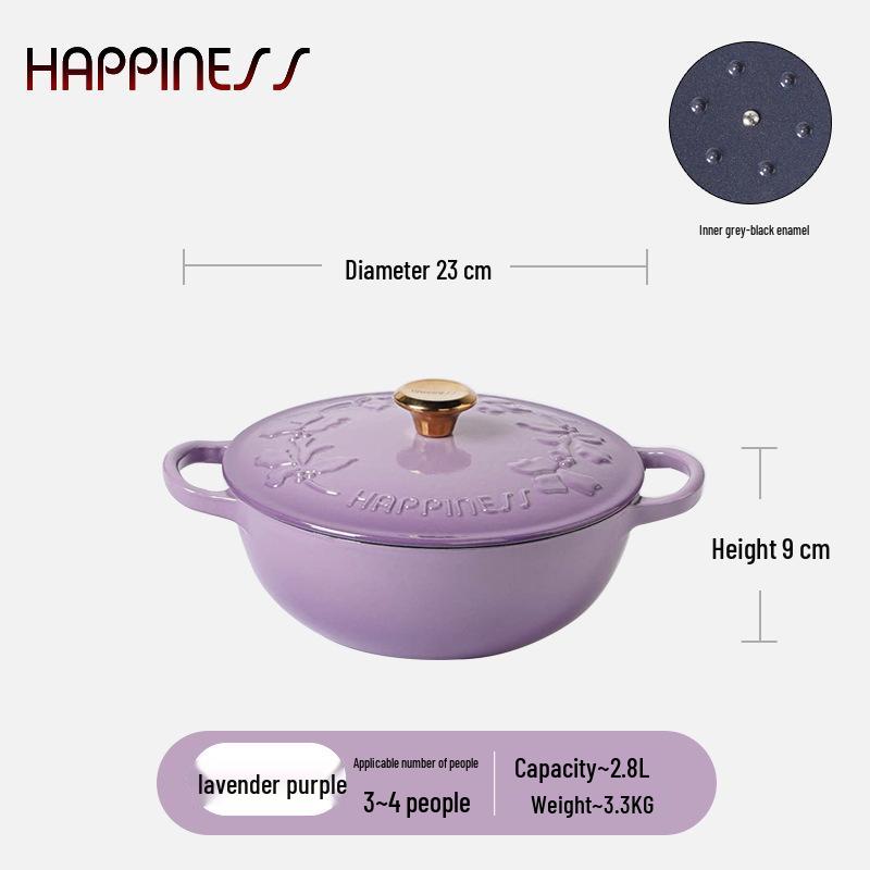 Little Happiness 23cm Non-stick Enamel Embossed Soup & Stew Pot, Induction Compatible