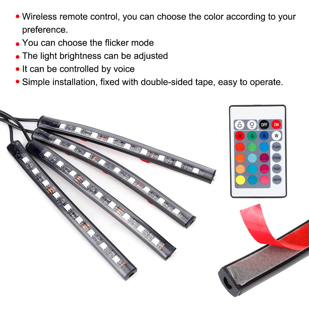 RGB LED Atmosphere Lamp Light Strips Remote Control Colorful Car Interior Decoration