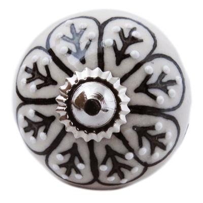 [A3132] - Ceramic Furniture Knob 'Boho' Gray Black Silver - 60x40 Mm