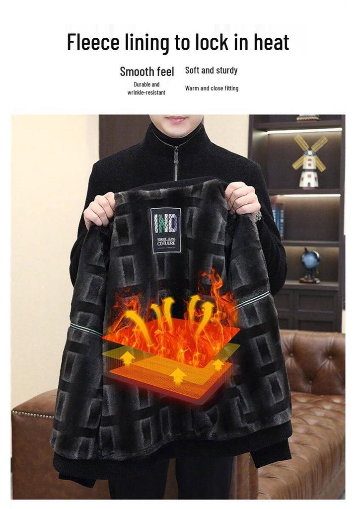 2025 Men's Gold Sable Velvet Thickened Chenille Lapel Jacket for Middle-Aged & Young Casual Wear
