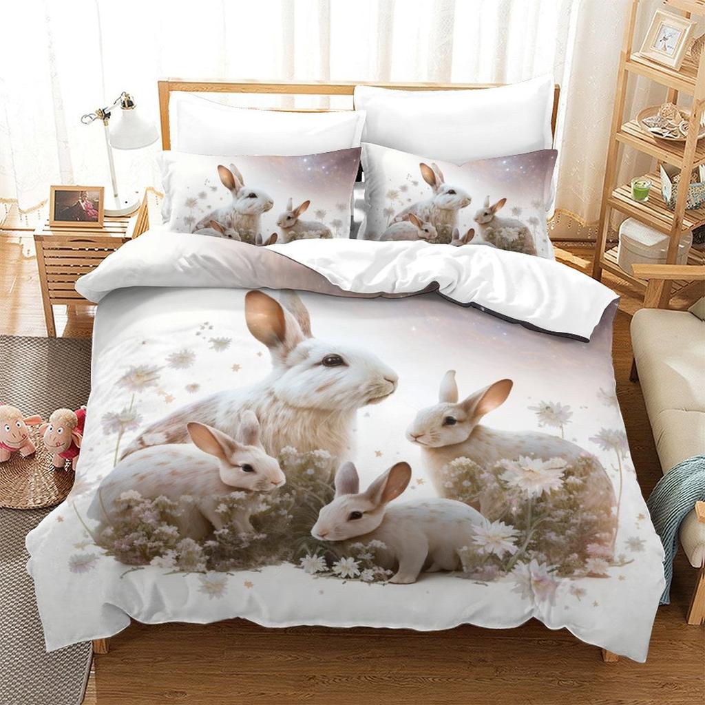 Comforter Whimsical Rabbit Adorable Pink Bedding With Flowers Heart Motif For Rooms Suitable Children Kids And Adults