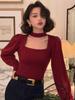 Sweaters Autumn and Winter The New Niche Bubble Sleeves Square Neck Bottoming Shirt and Long-sleeved Knitted Tops.