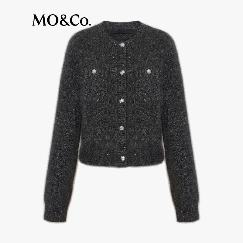 MO&Co. Hand-Brushed Mohair & Silver Sequin Knit Cardigan