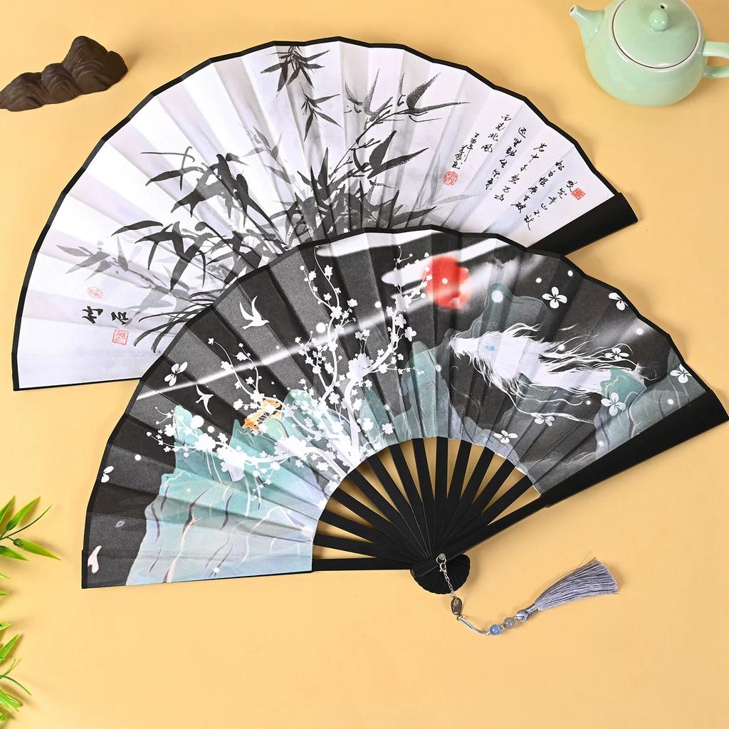 Folding Fan In Ancient Style for Boys, Dragon Design, Student Style, Bold Black Double-Sided Summer Plastic Fan, New Model