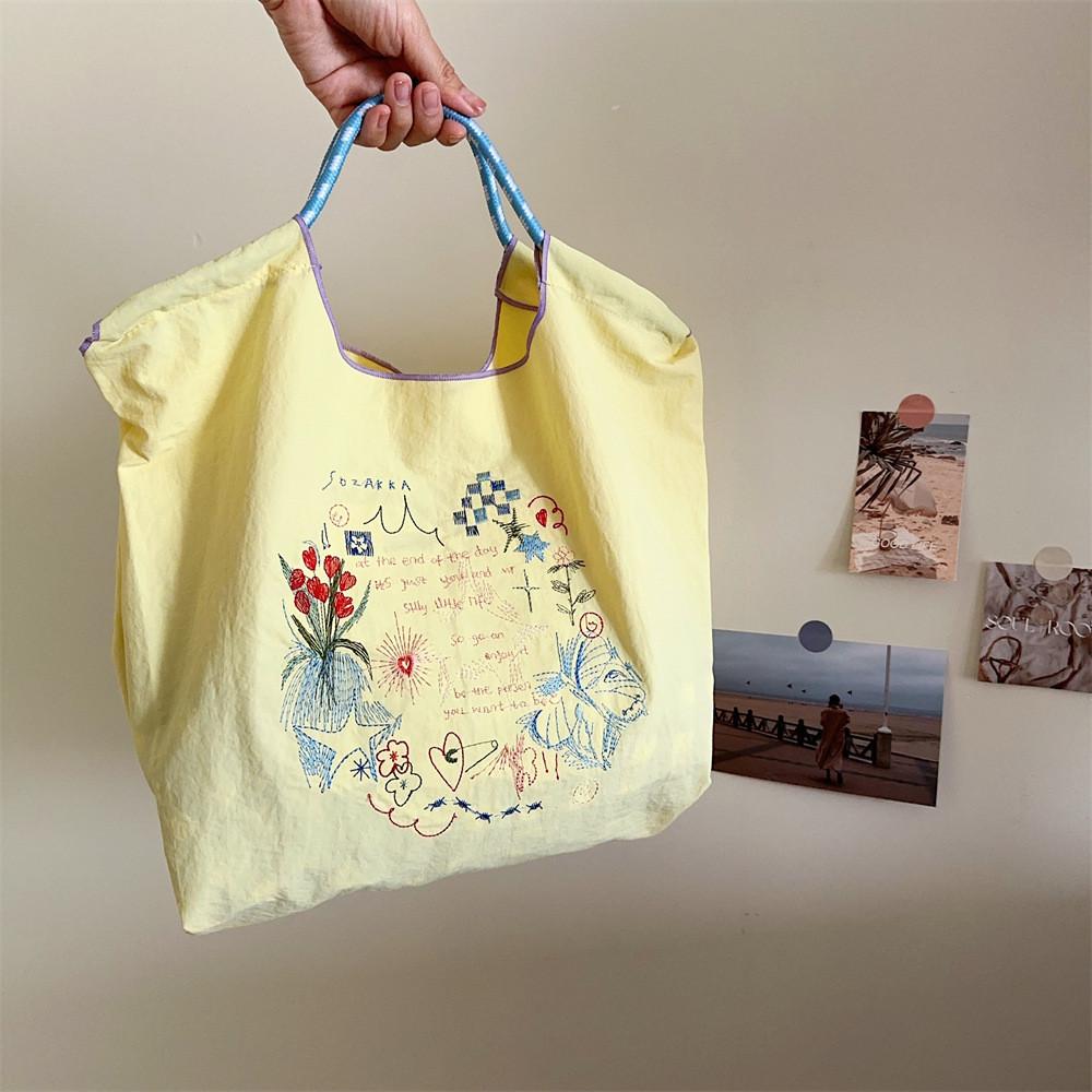 Trendy Korean Style Embroidered Tote Bag For Women And Students Casual Shopping Bag