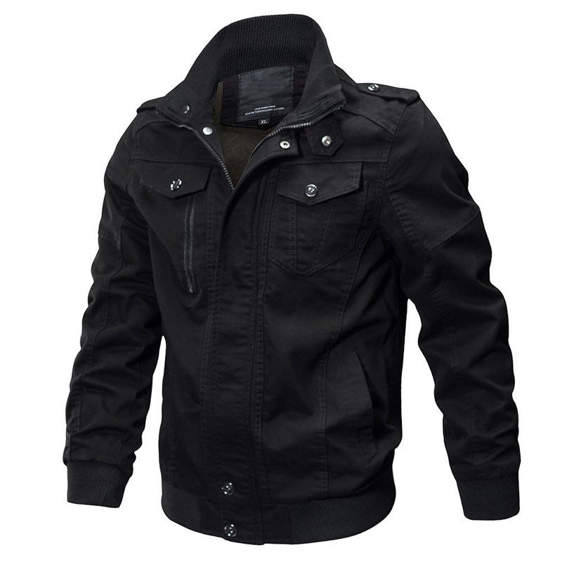 Men's Khaki Utility Jacket with Multiple Pockets, Zipper Button Front, Ribbed Cuffs and Hem