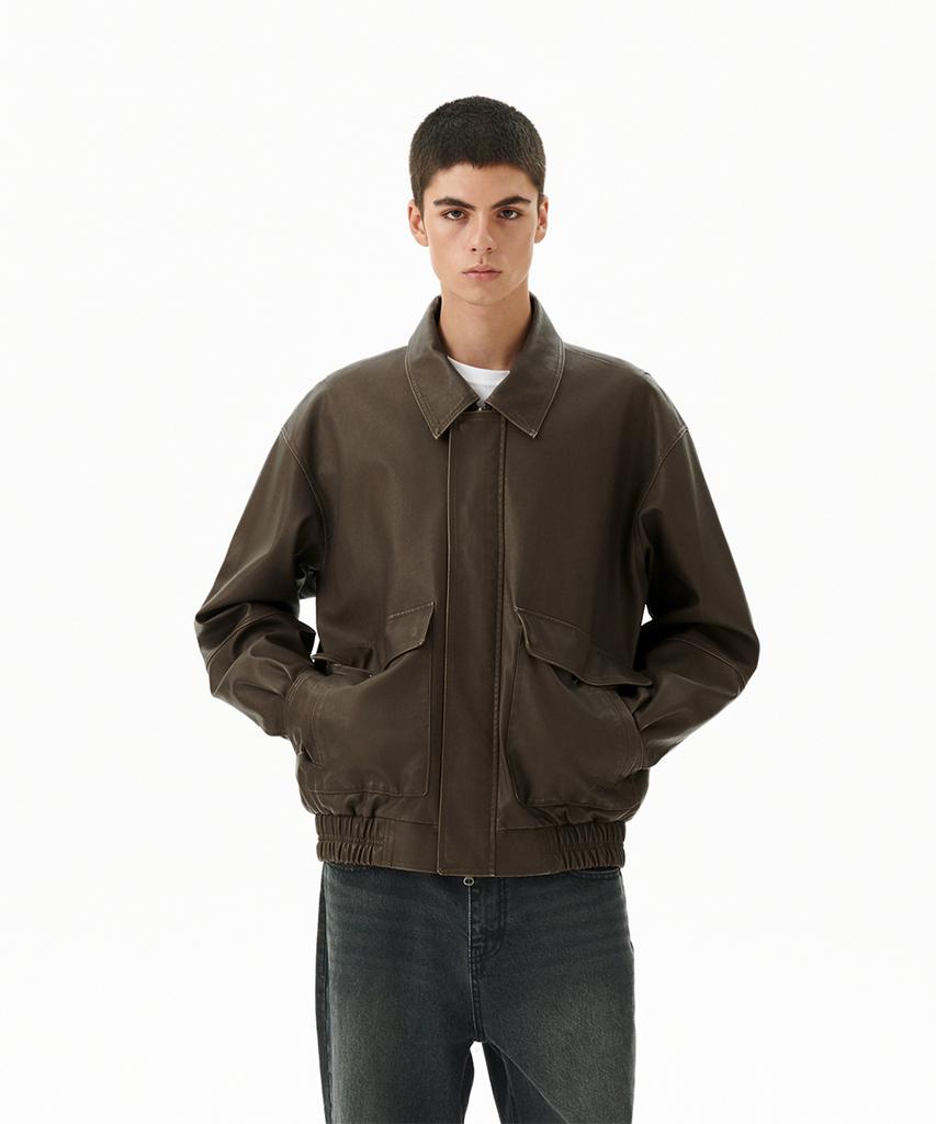 Mahagrid Washed Faux Leather Blouson Brown(Mg2Efmb940A)