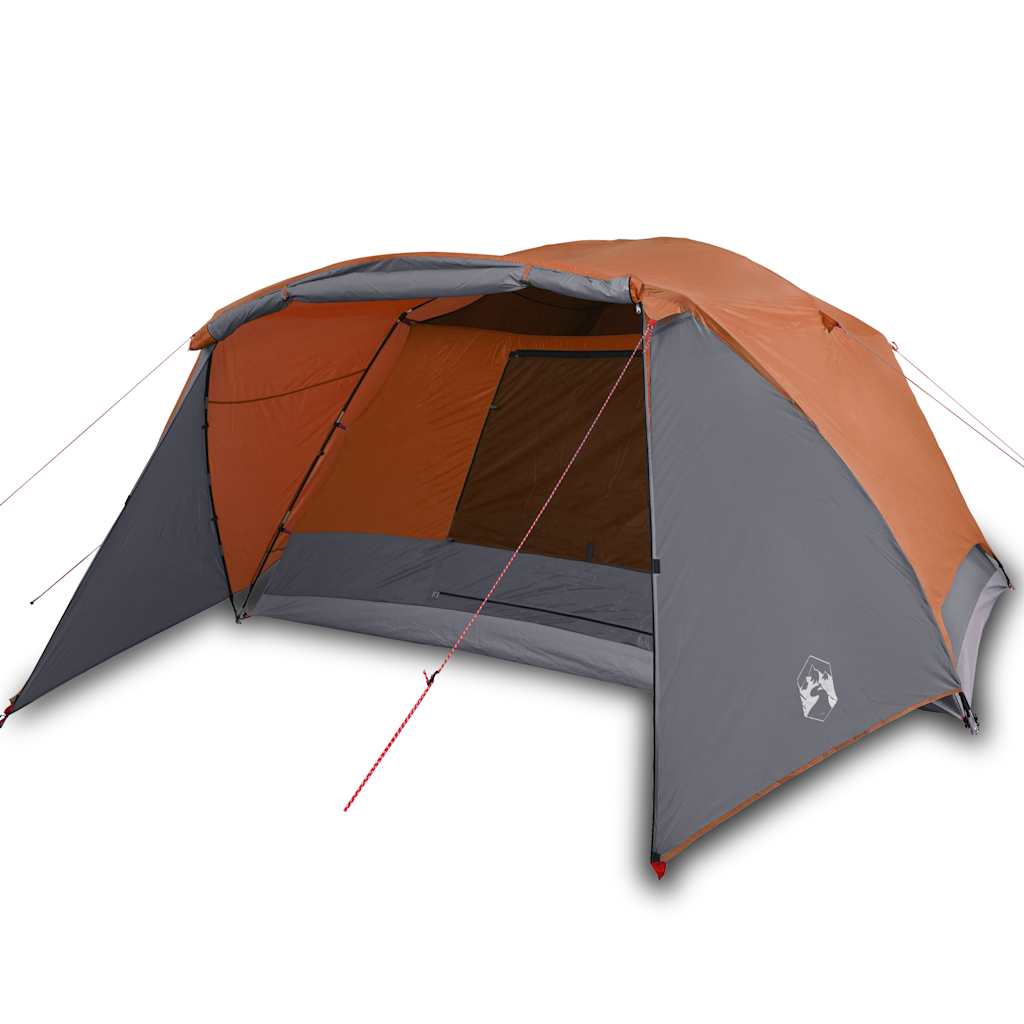 4 Person Camping Tent with Awning Orange Waterproof