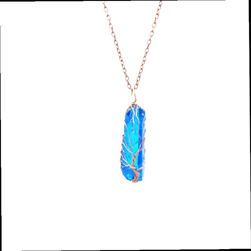 Vintage Hand-Wound Colorful Crystal Stone Necklace, Crystal Pillar Life Tree Necklace N523