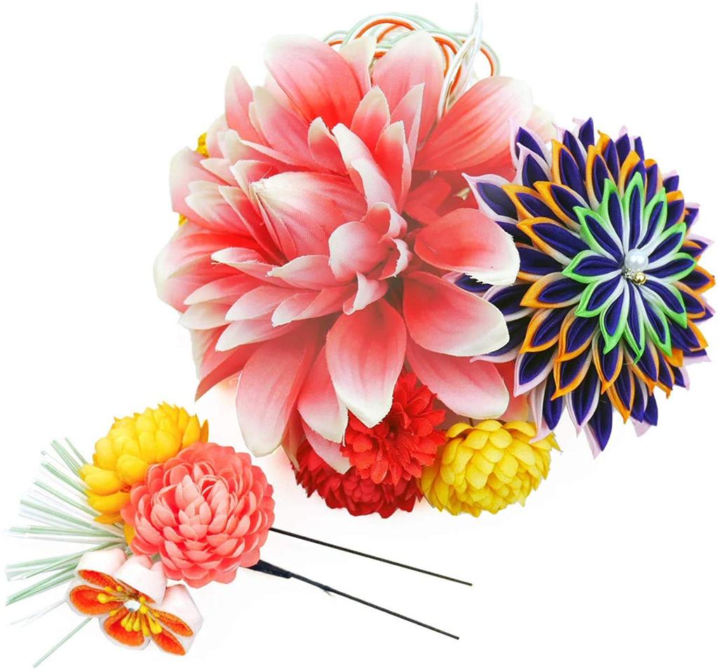 Håraccessoar Kanzashi stor perfekt för furisode yukata och examen Tvådelat set, (stift), wk-108, Tsumami-zaiku (handgjord), storlek, röd, rosa,