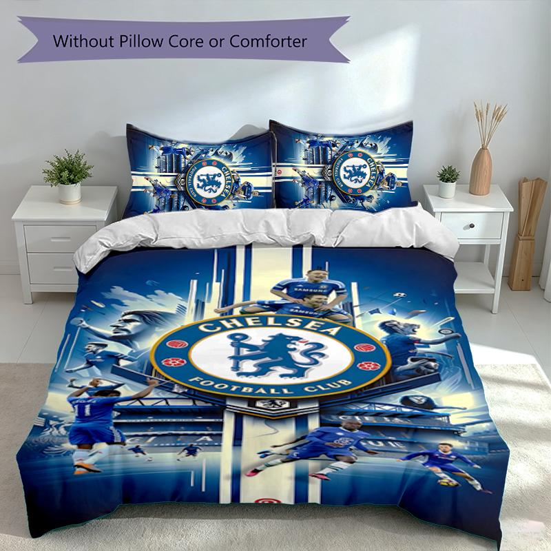 3-teiliges Chelsea FC Logo Bettwäsche-Set, Enthält 1 Bettbezug und 2 Kissenbezüge, Hautfreundlicher & Bequemer Stoff, Geeignete Bettwäsche-Sets