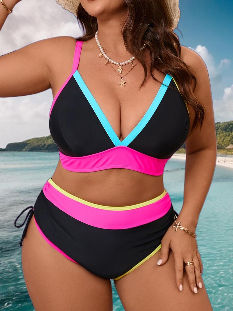 European and American Plus Size Women's Sexy Triangle Bikini with Tie-Up and Split Design
