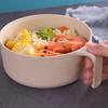 1Set Cute Noodles Bowl with Lid Handle Dinnerware Wheat Straw Style Soup Bowl Microwavable Bowl LS