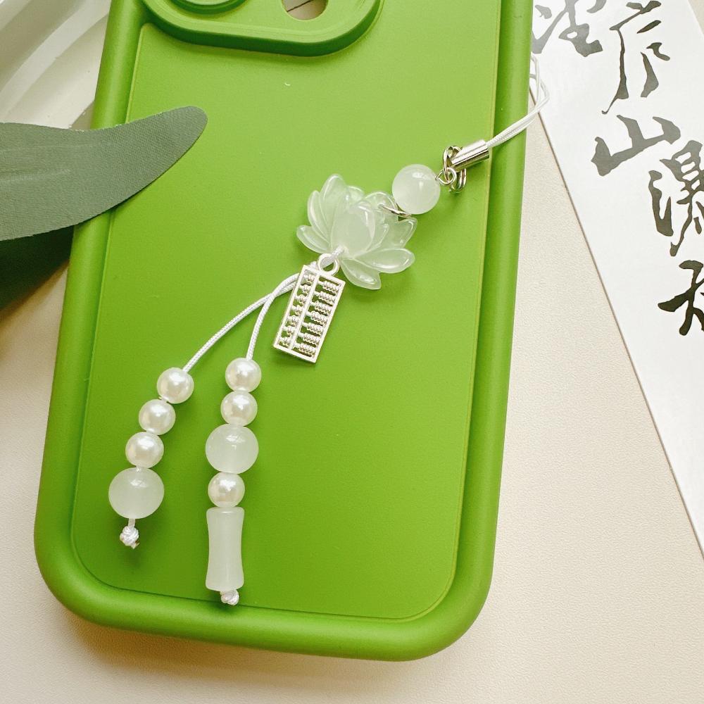 Beaded Phone Chain Jade-Like Jade Bead Phone Decoration Chinese Keychain Refined Lotus Pendant Keychain For Commuting Backpack