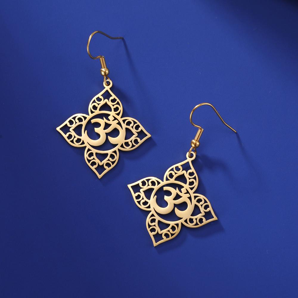 Dawapara Yoga Lotus OM Symbol Dangle Earrings for Women Girls Aum Ohm Spiritual Amulet Chakra Pendant Stainless Steel Jewelry