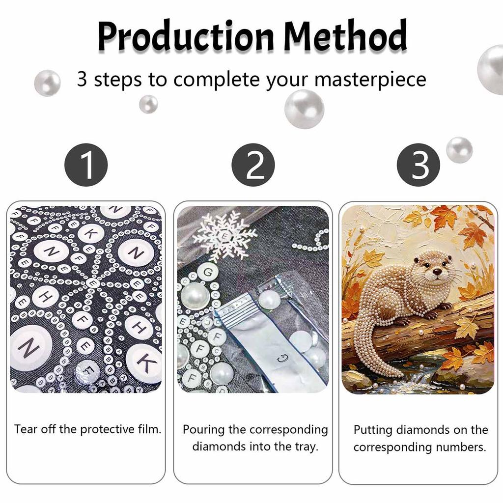 Frameless DIY Pearl Bead Painting Kit Otter Pattern Creative Relaxing Craft Canvas Home Decor Adult Gift