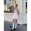 Pink Stereo Silm V-neck Strap Dress Ballet