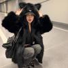 New imitation fox fur light fur coat hooded ears cute fluffy autumn and winter thickened medium and long coat