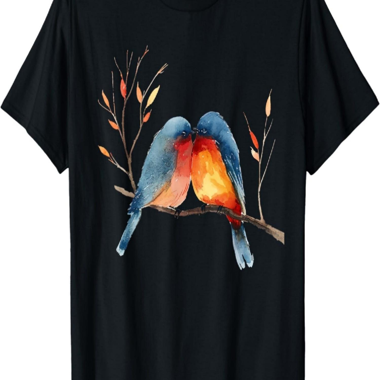 Cute Couple Bird T-Shirt with Bird Motif Hoodie 2 Birds on Branch T-Shirt S чёрный