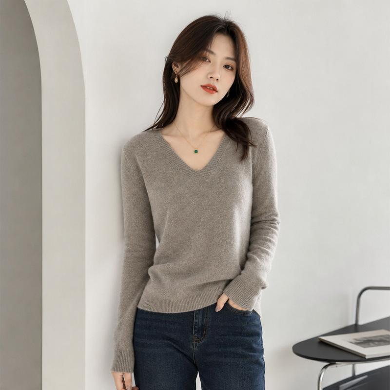 Women S V Neck Long Sleeve Pullover Knit Sweater Plus Size