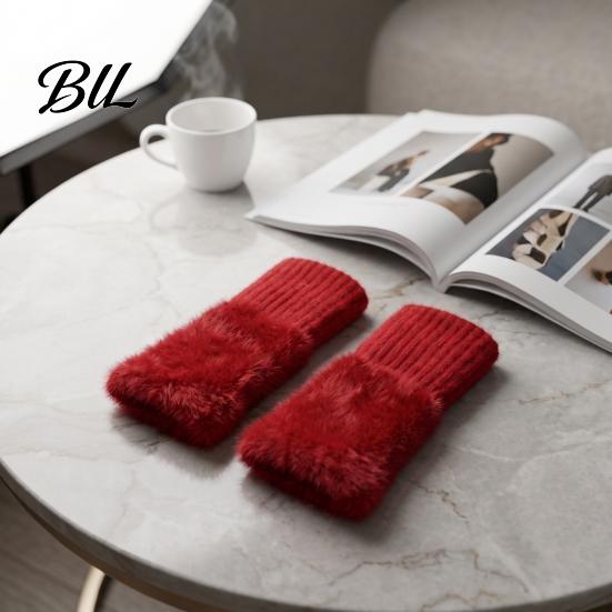 Solid Color Casual Winter Mittens 1 Pair Fingerless Gloves, Warm Half Finger Mittens, Thermal Protection Gloves for Soft Fuzzy Fleece Driving Writing