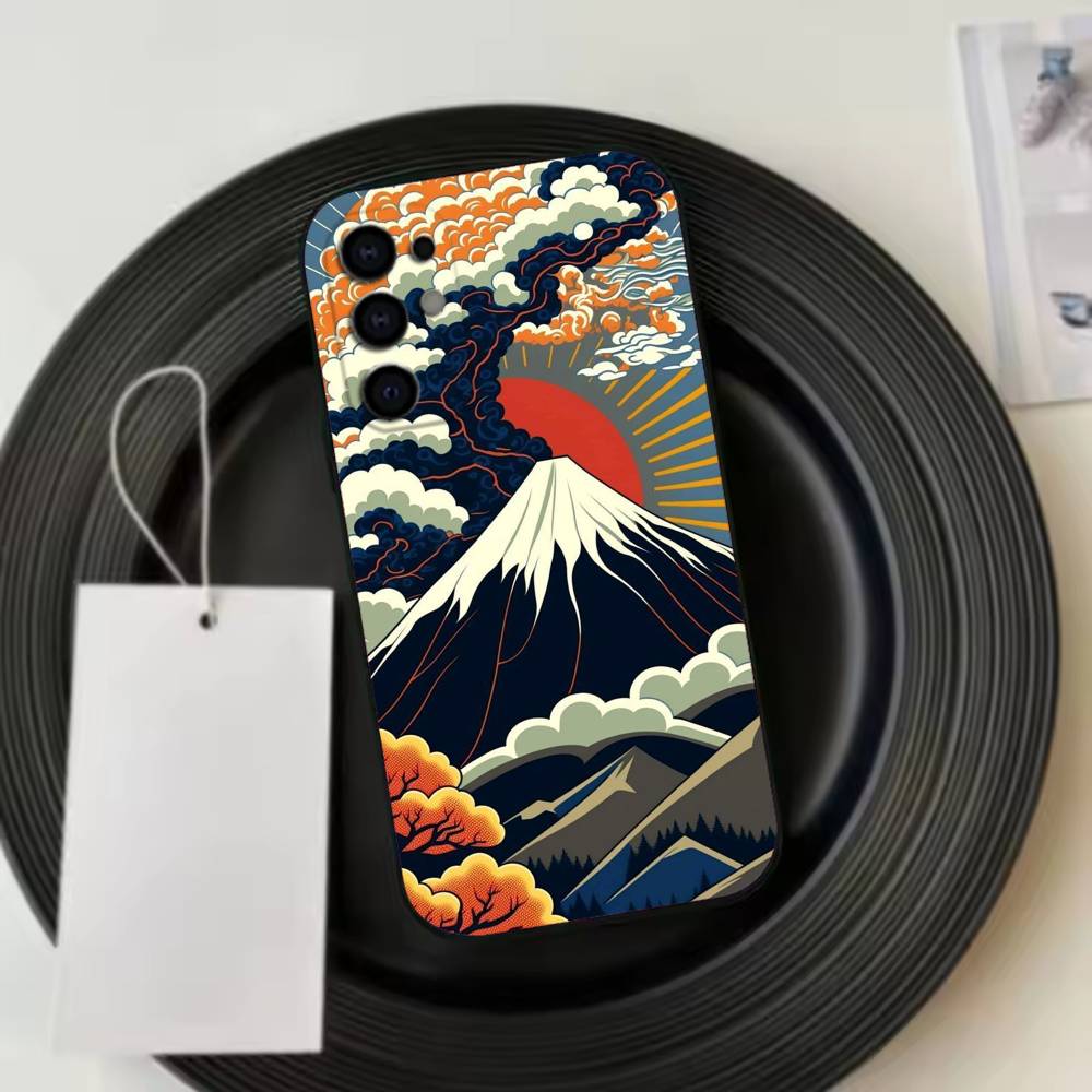 Ukiyo  Ocean W-Waves Creative  Phone Case For Samsung S25,S24,S21,S22,S23,S30,Ultra,S20,Plus,Fe,Lite,Note,10,Black Cover
