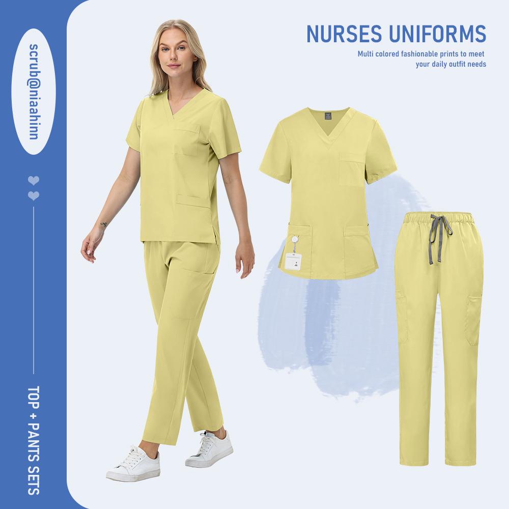 

Nursing Surgical Uniforms Woman V-Neck Short Sleeved Uniform Scrub Sets Wholesale Lab Beauty Salon Workwear Pet Doctor Nurse Set S