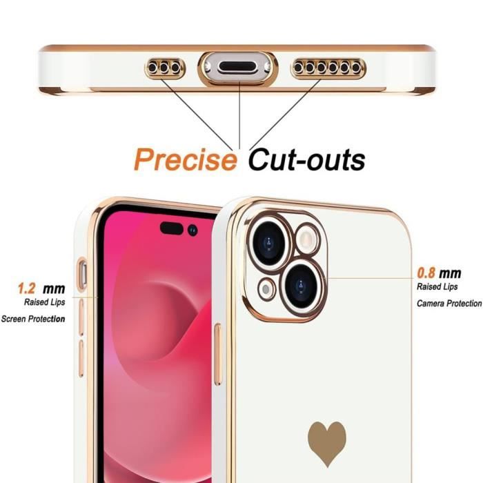Coque de Protection - E.F.CONNECTION - pour iPhone 14 - Motif Cœur - Antichoc - Blanc - Slim