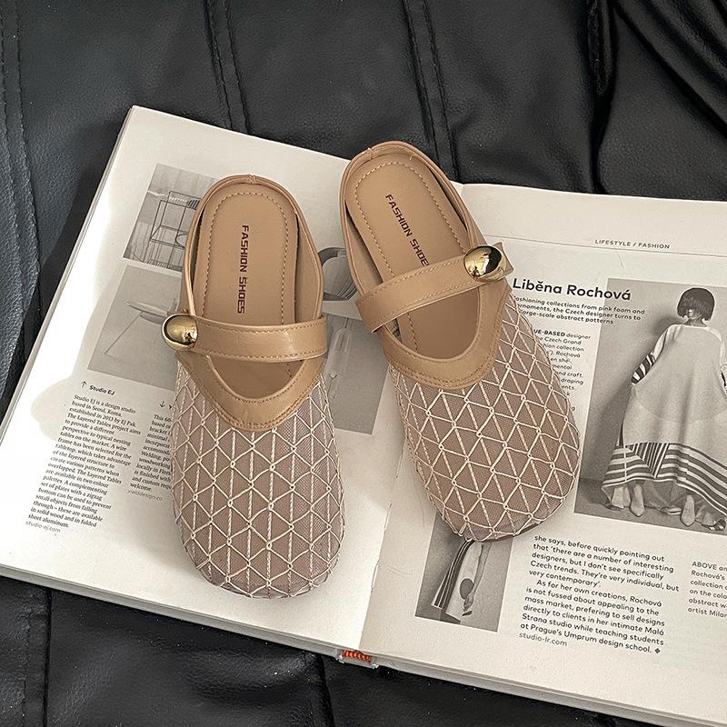Mesh Baotou Slippers Women's 2025 Spring and Summer New Mesh Half-mop Casual Versatile Flat Bottom Hollow Breathable Sandals
