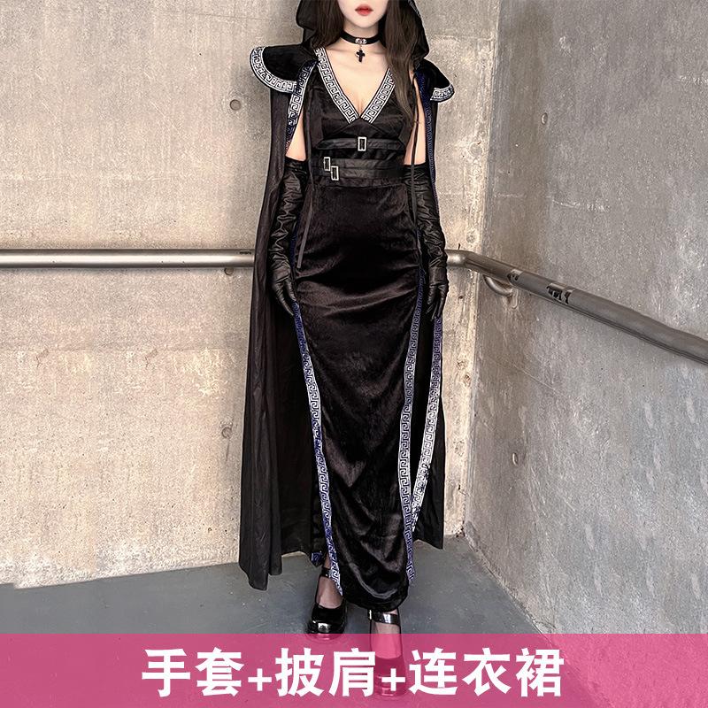 Halloween costume sexy witch costume dark European and American babes slim robe nightclub cosplay costume