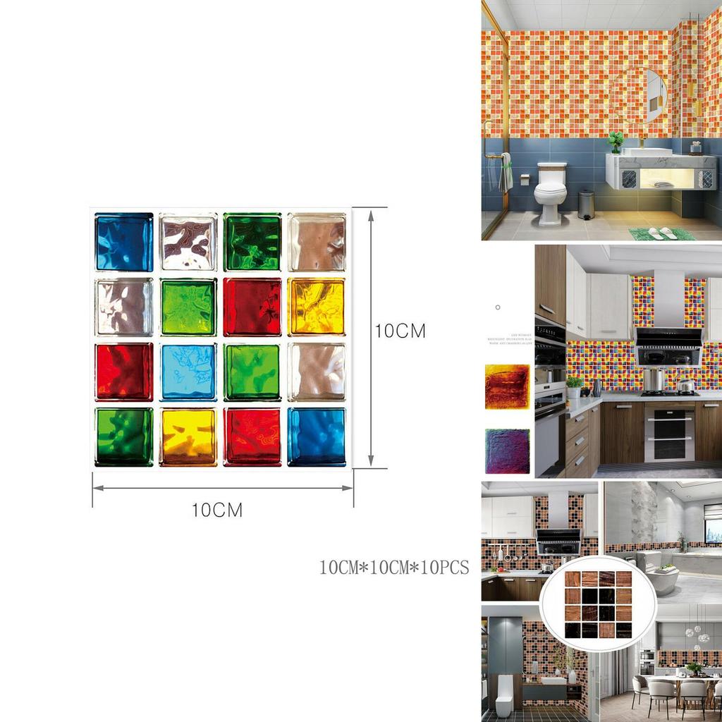 Vibrant 10pc Kitchen Tile Stickers With Mosaic Pattern Self-adhesive Wall Decor