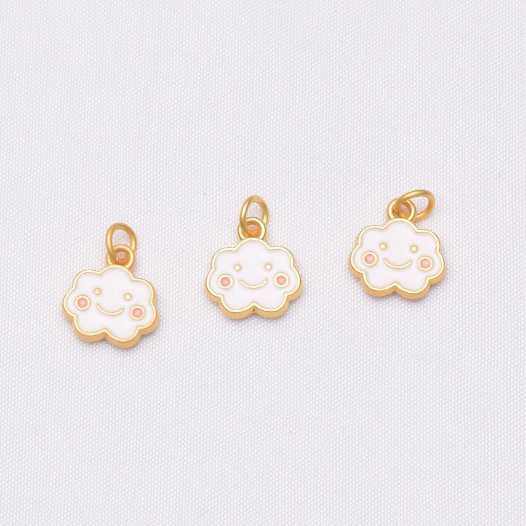 Gold-Plated Double-Sided Smiling Cloud Pendant with Retro Bell - Handmade DIY Jewelry Accessory