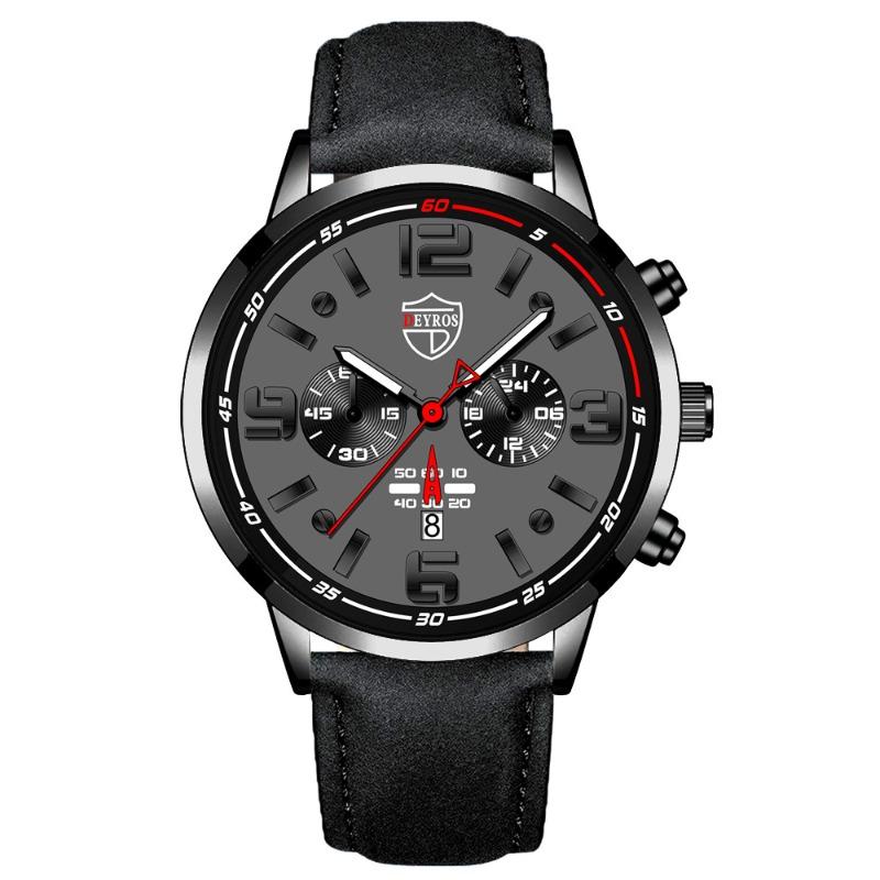DEROS Men s Watch Fashion High-end Leather Quartz Watch Men s Calendar Watch Student Men s Watch