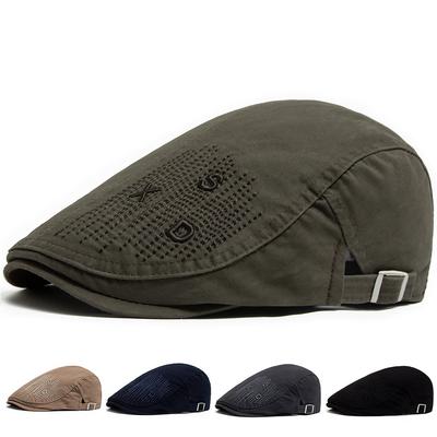 New Men Beret Fashion Embroidery Flat Cap Summer Visor For Male Solid Color Vintage Cotton Casual Berets Adjustable