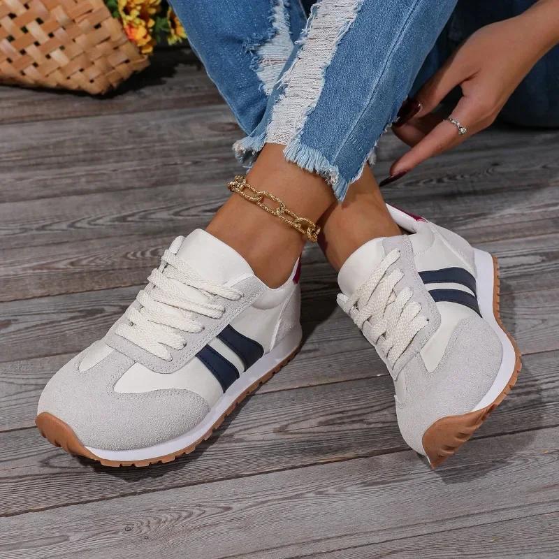 Faux Suede Women'S Sneakers Shoes Summer Trend Casual Platform Sneakers Female New Striped Large Vulcanized Shoes Comfort
