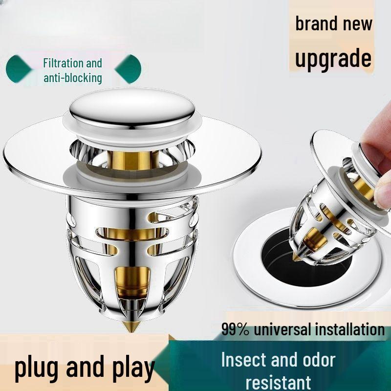 Push-Type Sink Plug with Deodorizing Bounce Core - Wash Basin Drainer & Stopper Accessories