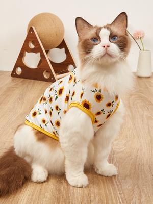 Pet Clothes for Dog Cat Puppy Tank Top Coat Sunflower Printed Comfortable Sweatshirt Dog Floral Outfits Apparel Cat Cloth
